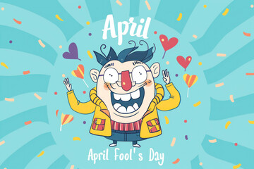 Colorful funny humorous postcards banner for April Fools' Day, April 1, the day of jokes and laughter. With the inscription 