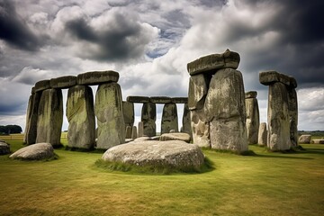 The weathered stones of Stonehenge in England.