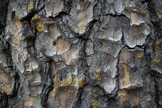 Close-up view of tree bark covered in vibrant yellow moss, showcasing a natural texture in a forest setting