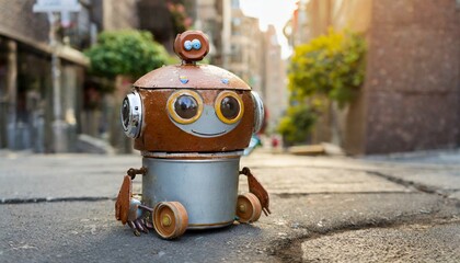 Un petit robot  rouillé en boite de conserve