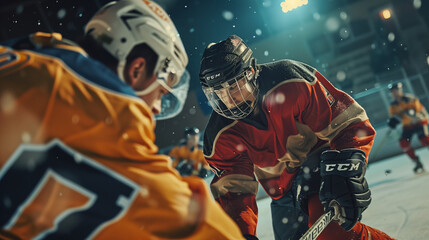 Intense Ice Hockey Players in Action, Competitive Match with Dynamic Movement