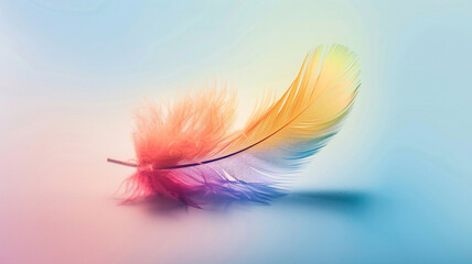 Rainbow feathers on pastel background
