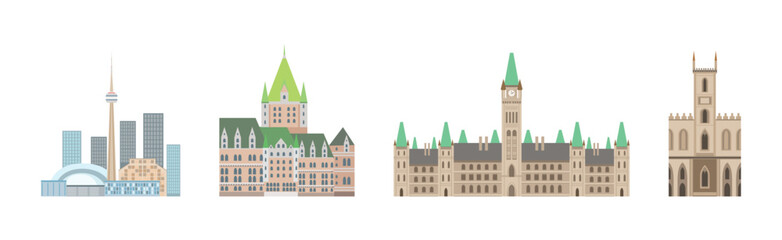 Travel to Canada Famous Landmark Colorful Vector Set