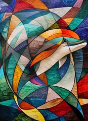 Fototapeta premium Line art, abstract painting, geometric lines, art creation, dolphin lines, visual arts