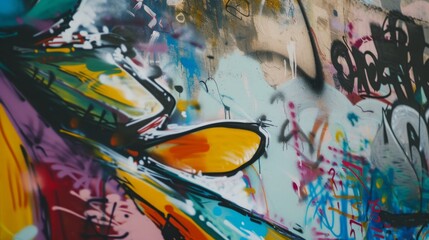 Naklejka premium A detailed segment of graffiti art with abstract shapes and bold colors, evoking a sense of urban creativity and expression