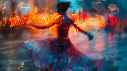 blurred motion photo of people dancing in night,ai