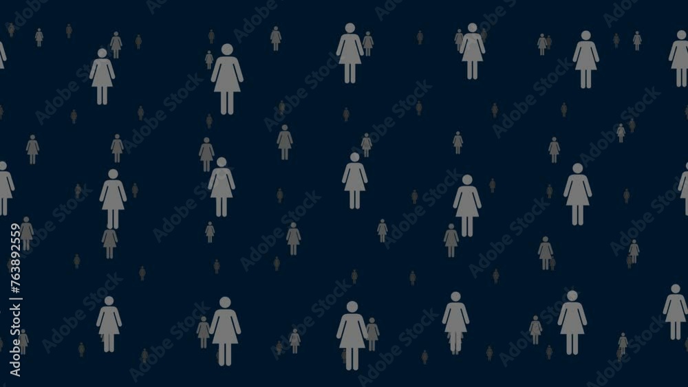 Poster woman symbols float horizontally from left to right. parallax fly effect. floating symbols are locat