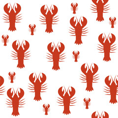 Seamless pattern with crayfishes or lobsters isolated on white background