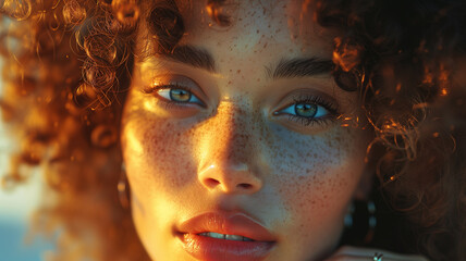 Portrait of beautiful woman made in golden hour, ai