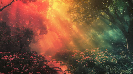 Obraz na płótnie Canvas sunset in mystical forest, ai