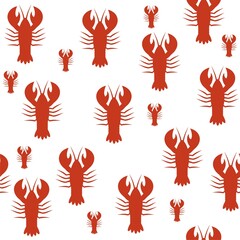 Seamless pattern with crayfishes or lobsters isolated on white background
