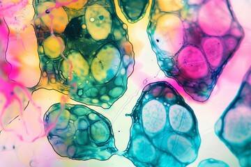 slide with a vibrant dye showing cell structures