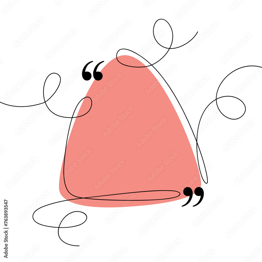 Poster Triangle quote frame. Speech bubble line art. Continuous black lines with quotation marks. Hand drawn sketch outline. Vector illustration.
