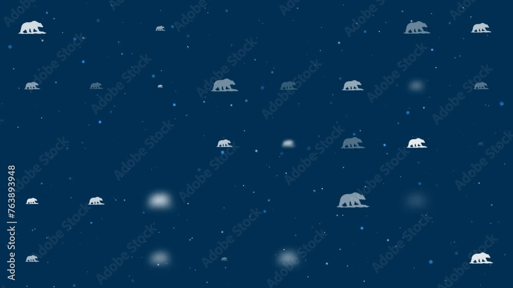 Poster template animation of evenly spaced wild bear symbols of different sizes and opacity. animation of t