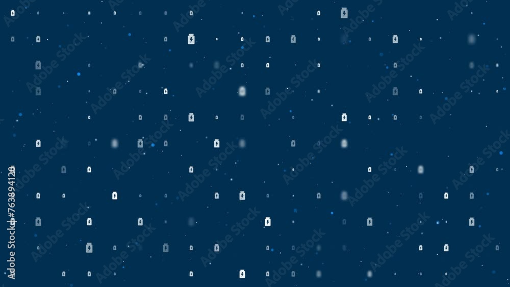 Poster template animation of evenly spaced power jar symbols of different sizes and opacity. animation of t