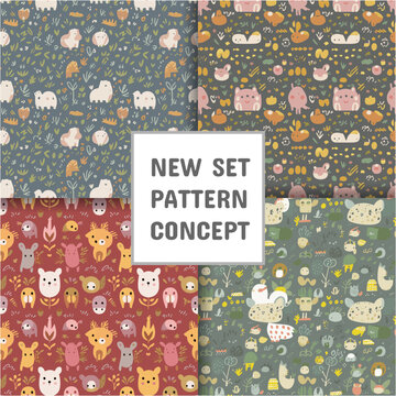 set of seamless abstract patterns, Decorative backdrop for wallpaper, textile, wrapping, fabric print.