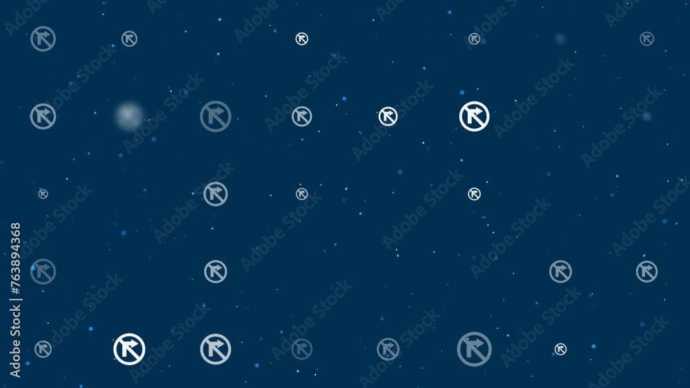 Poster template animation of evenly spaced no right turn signs of different sizes and opacity. animation of