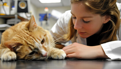 Veterinarian examining pet on table in veterinary clinic, Veterinary caring of a cute cat, healthcare of your pet