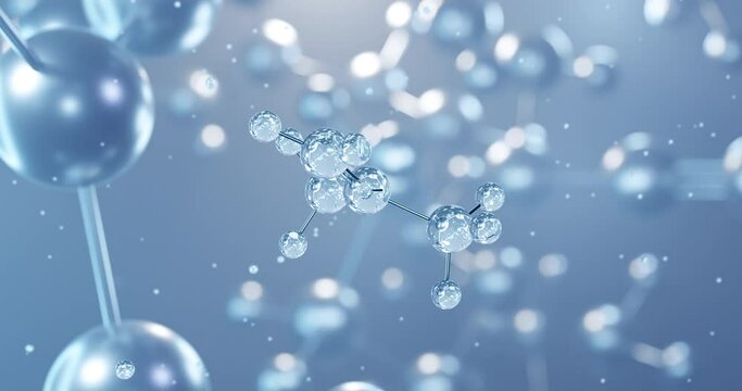 isobutylene, rotating 3D model of hydrocarbon, seamless looped video, molecular structure with selective focus