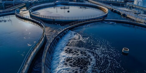 Urban Wastewater Purification and Recycling at City Water Treatment Facility. Concept Sustainable Practices, Water Reuse, Urban Infrastructure, Environmental Conservation, Municipal Water Management