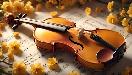 The violin is surrounded by a bounty of rich, golden blossoms that look so real, one might expect them to emit a sweet fragrance. The elegant, classical design is only enhanced by the lifelike floral 