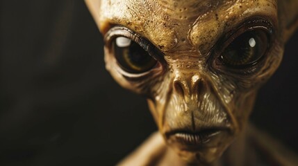 the fantasy of interstellar travel is brought to life with a closeup of an alien isolated on a black background