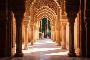 The ornate arches of the Alhambra in Granada, Spain. - obrazy, fototapety, plakaty