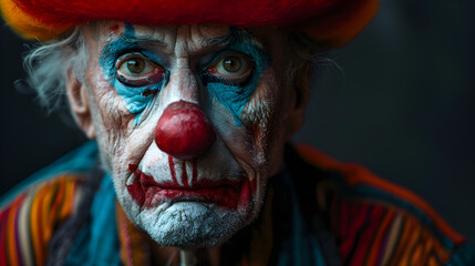 A vibrant and whimsical portrait of a clown with plenty of copy space, suitable for entertainment and event promotion.