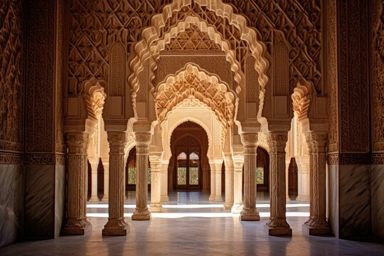 The ornate arches of the Alhambra in Granada, Spain.