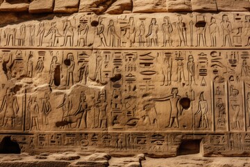 A close-up of the ancient hieroglyphs on the Great Sphinx of Giza, Egypt.