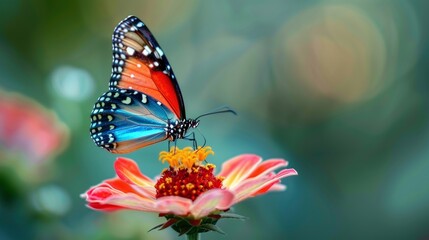 the grace of a delicate butterfly on a flower captured in a closeup showcasing the vibrant colors