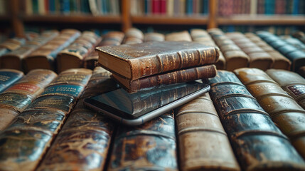 close up of old books