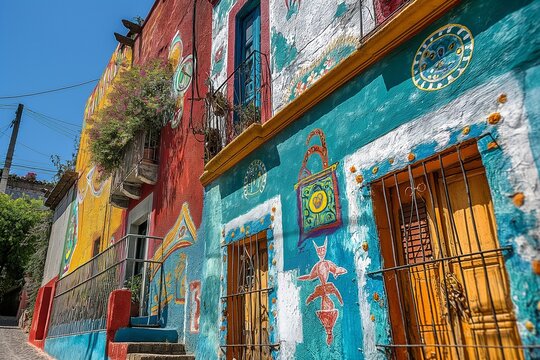 Callejon de los Sapos Puebla Mexico, mexican street, mexican house closeup