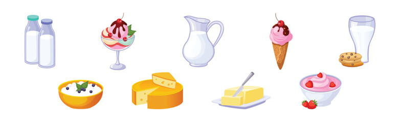 Dairy Product and Fresh Milk Produce Food Vector Set