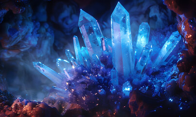 Luminous Crystal Formation with Magical Blue Light, Generative AI