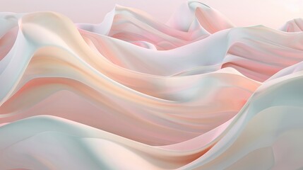 A painting depicting white and pink waves flowing on a soft pink background