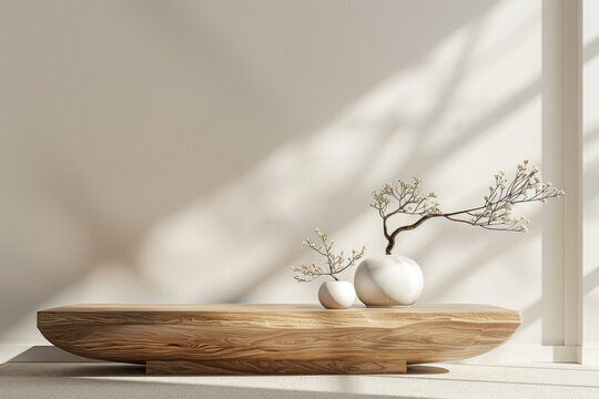 Zen minimalist monochrome theme podium mock up background 