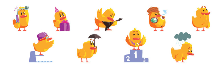 Funny Chick Character in Different Activity Vector Set