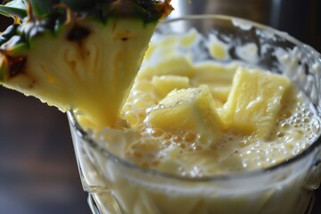 closeup of a pina colada being blended - obrazy, fototapety, plakaty