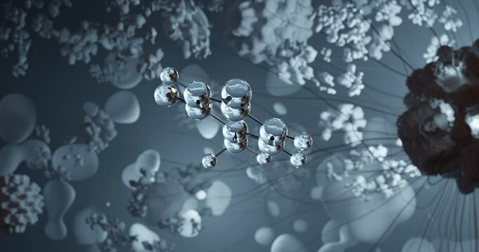 Thymine rotating 3d molecule, molecular structure of nucleobases, seamless video