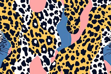 Groovy Seamless Patterns Set with Leopard, Daisy Flowers and Zebra . Psychedelic Abstract Vector Background