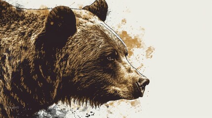 Artistic 2D Flat Drawing of a Majestic Bear with Abstract Background and Copy Space