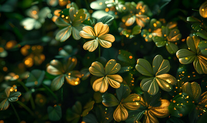 Lush clovers with a touch of gold, Generative AI