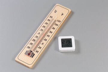 Alcohol Celsius and Fahrenheit scale thermometer and digital mini thermometer