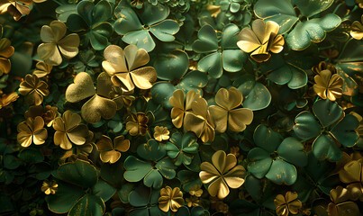 Lush clovers with a touch of gold, Generative AI