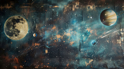 Obraz na płótnie Canvas Painted backdrop of space bodies. Generative Ai
