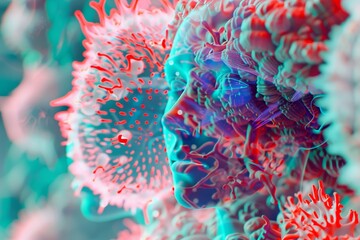 A picture of a fractal weird face underwater. dreamy and colorful style pattern and texture....