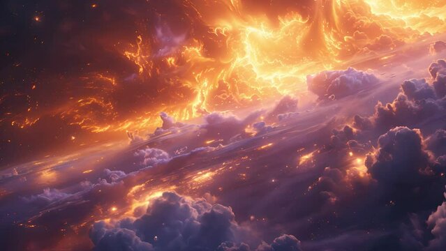 Video of fiery cloudscape with a celestial explosion