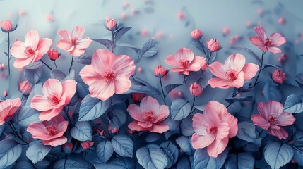 Watercolor flowers drawn on textured backgrounds in pastel colors. Perfect photo wallpaper for rooms and homes. 3D rendered...
