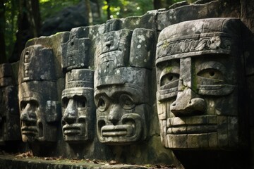 Fototapeta na wymiar The carvings on the faces of the giant Olmec heads in La Venta, Mexico.